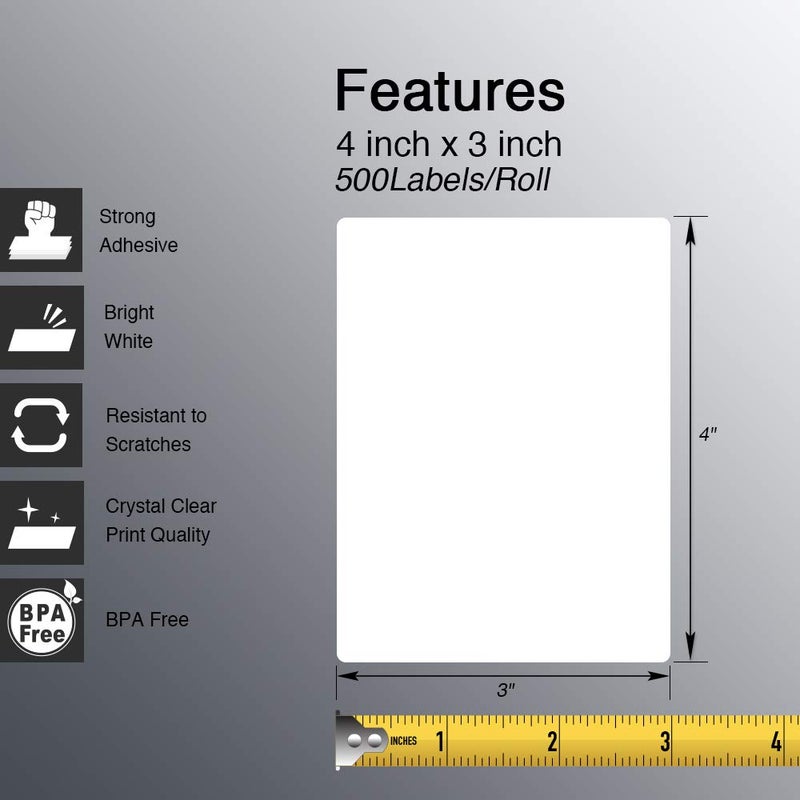 BETCKEY - 4" x 3" (102 mm x 76 mm) Shipping & Multipurpose Labels Compatible with Zebra & Rollo Label Printer,Premium Adhesive & Perforated [1 Rolls, 500 Labels] - Image 2